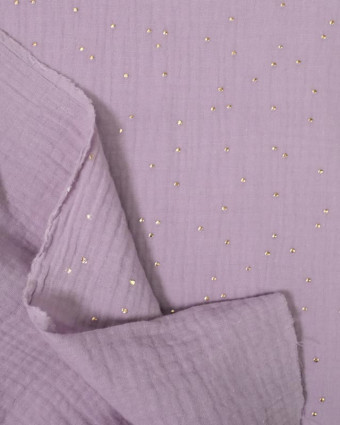 Tissu au mètre : Double gaze de coton Pois Doré Lilas - Mercerine