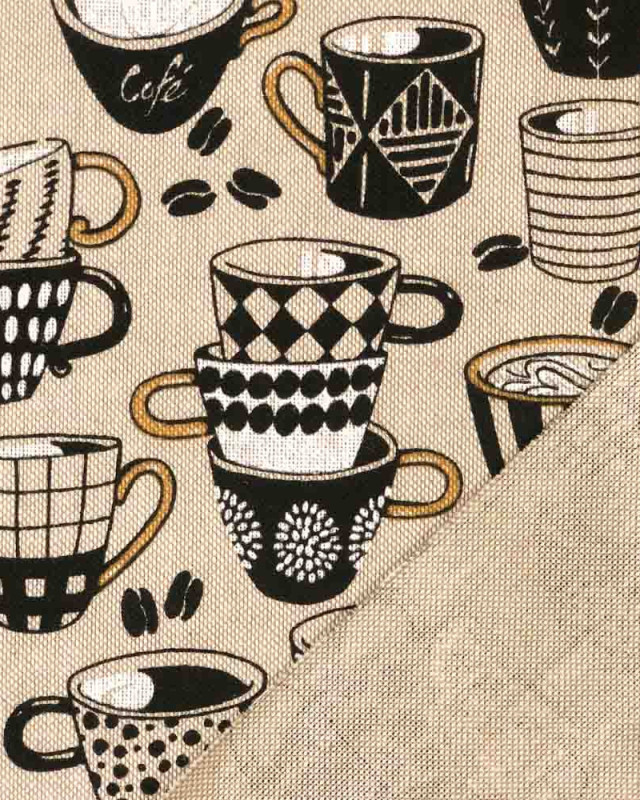 Toile Effet lin imprimé Tasse Café - Mercerine