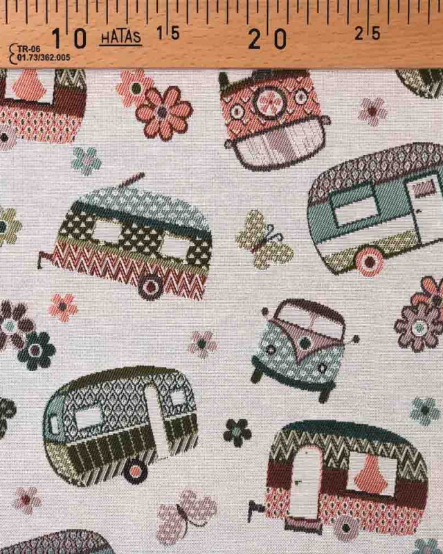 Tissu jacquard Van et Caravane Retro - Mercerine