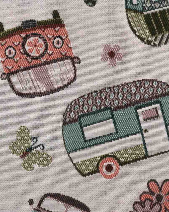 Tissu jacquard Van et Caravane Retro - Mercerine