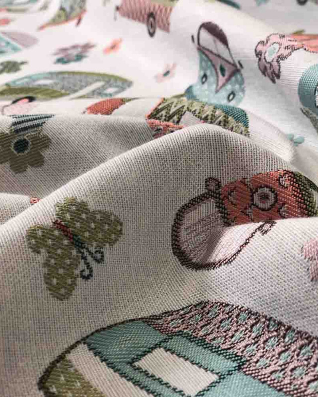 Tissu jacquard Van et Caravane Retro - Mercerine