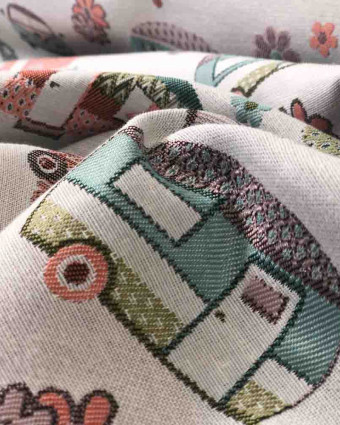 Tissu jacquard Van et Caravane Retro - Mercerine