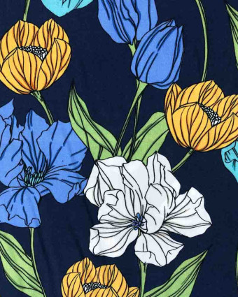 Viscose imprimée de fleurs larges bleues - Magasin tissu - Mercerine