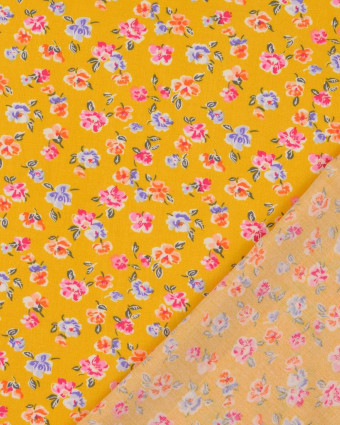 Tissu Popeline De Viscose Jaune Petites Fleurs Fond Jaune - Mercerine