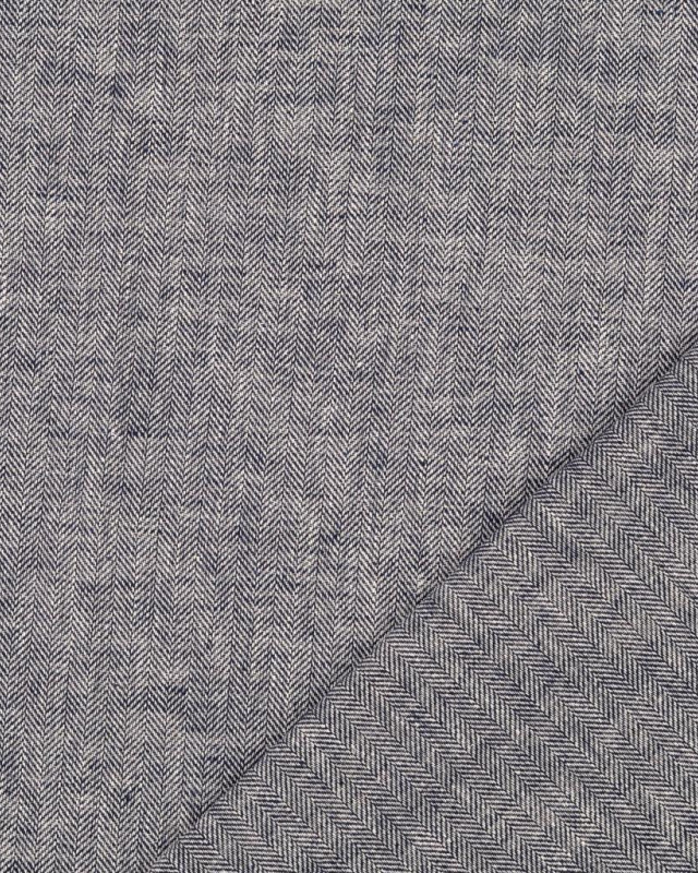 Tissu Twill De Lin Chevron Bleu Marine - Mercerine