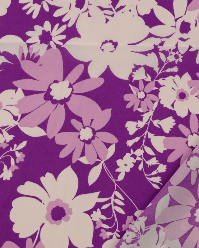 Tissu Voile Polyester Grandes Fleurs Violet - Mercerine