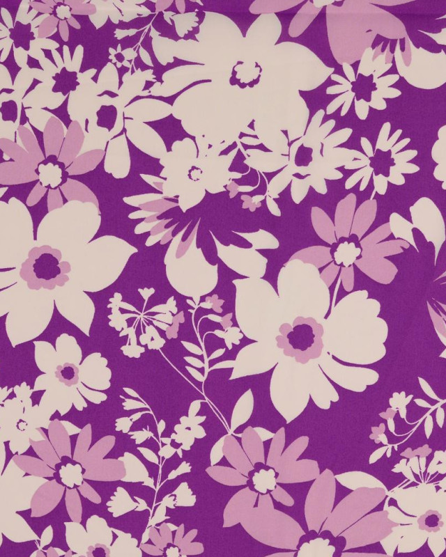 Tissu Voile Polyester Grandes Fleurs Violet - Mercerine