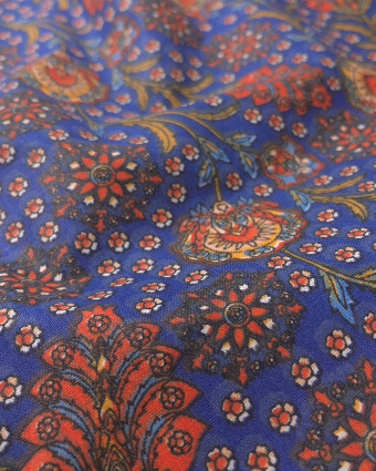 Coton imprimé Fleurs Indien Oekotex : Indigo ou Marine - Mercerine