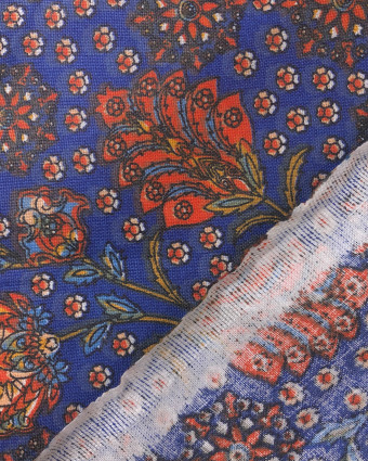 Coton imprimé Fleurs Indien Oekotex : Indigo ou Marine - Mercerine