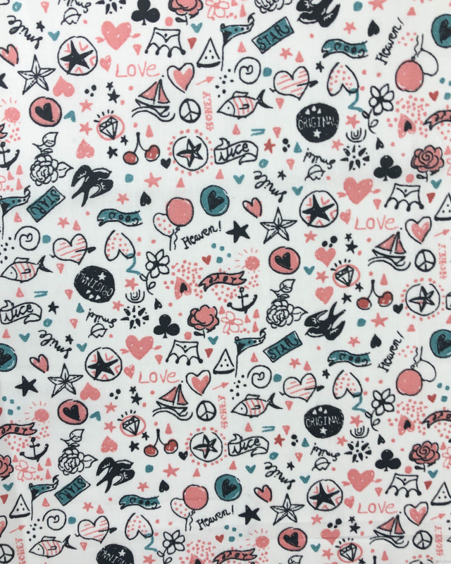 Coton imprimé dessin doodles Original Oekotex - Mercerine