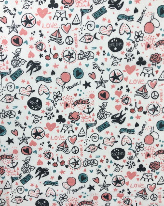 Coton imprimé dessin doodles Original Oekotex - Mercerine