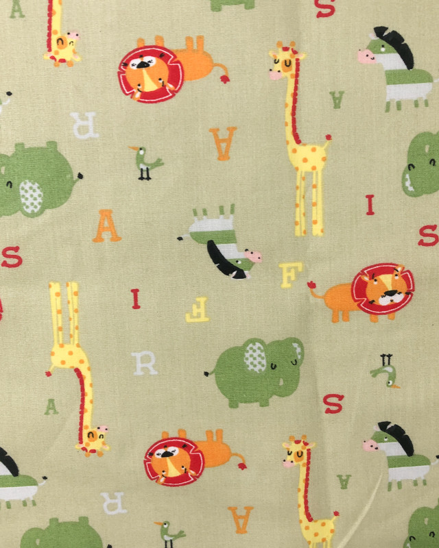 Tissu Coton imprimé Alphabet et animaux Vert Oekotex - Mercerine