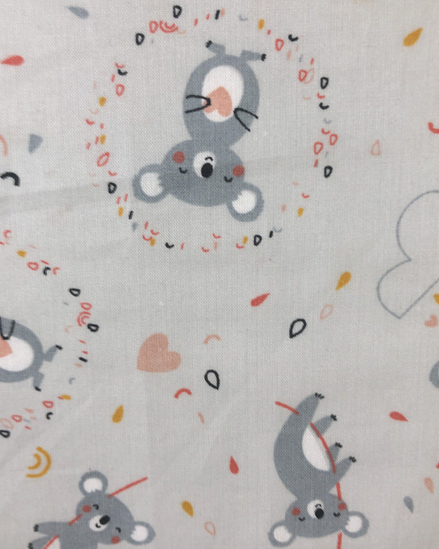 Coton imprimé Koala Love Fond gris Oekotex - Mercerine