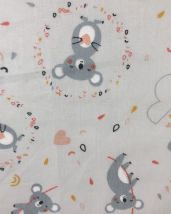 Coton imprimé Koala Love Fond gris Oekotex - Mercerine