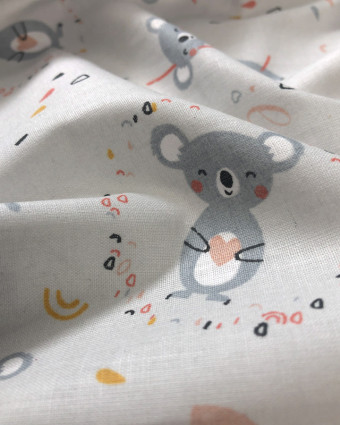 Coton imprimé Koala Love Fond gris Oekotex - Mercerine