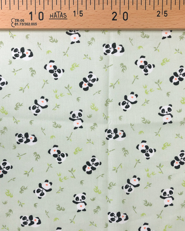 Tissu coton Panda Fond Vert Pastel Oekotex - Mercerine