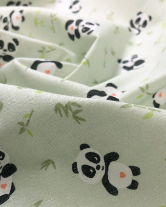 Tissu coton Panda Fond Vert Pastel Oekotex - Mercerine
