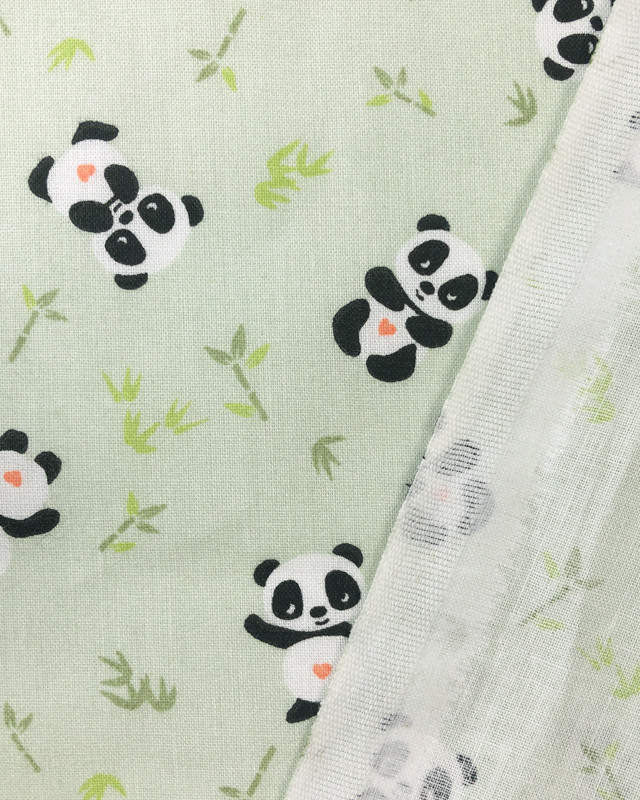 Tissu coton Panda Fond Vert Pastel Oekotex - Mercerine