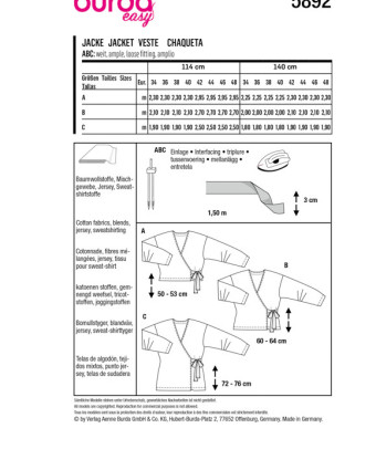 Patron de couture 2023 - Patron Veste Burda 5892 - Mercerine