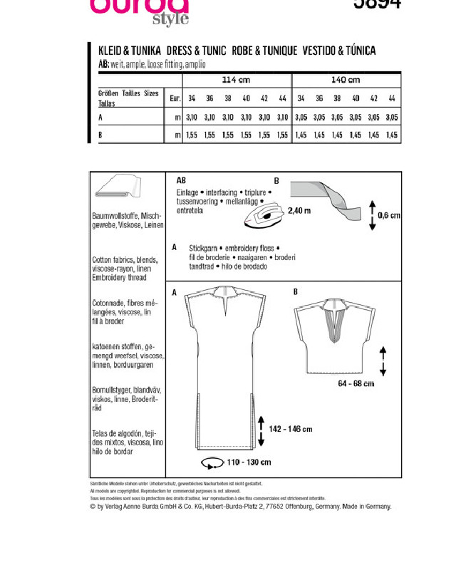 Patron de couture 2023 - Patron Robe & tunique Burda 5894 - Mercerine