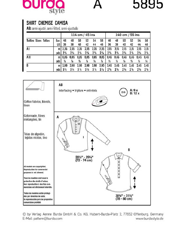 Patron de couture 2023 - Patron Chemise Burda 5895 - Mercerine