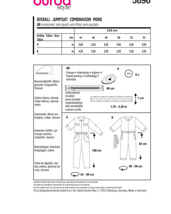Patron de couture - Patron Combinaison Burda 5896 - Mercerine
