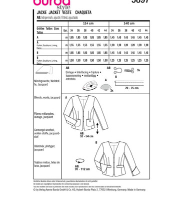 Patron de couture - Patron Veste Burda 5897 - Mercerine