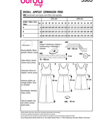 Patron de couture - Patron Combinaison Burda 5905 - Mercerine