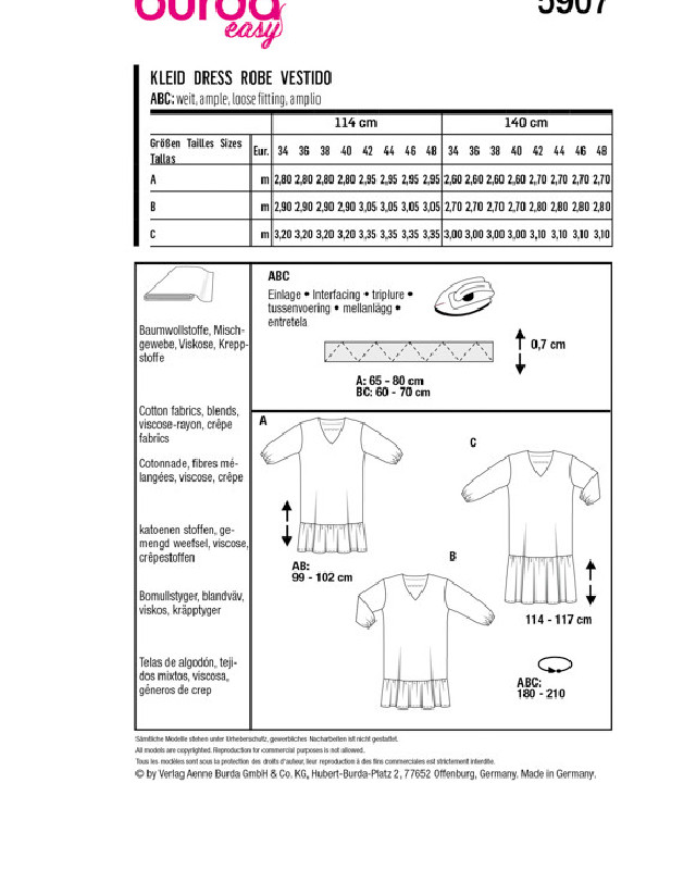 Patron Burda - Patron Robe Burda 5907 - Mercerine