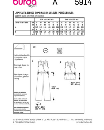 Patron Burda - Patron Combinaison & blouse Burda 5914 - Mercerine