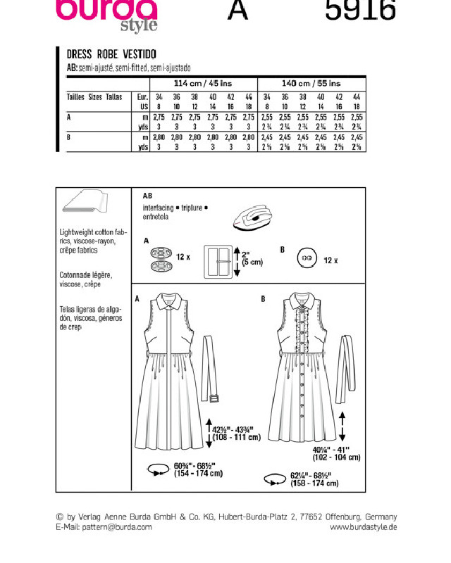 Patron Burda - Patron Robe Burda 5916 - Mercerine