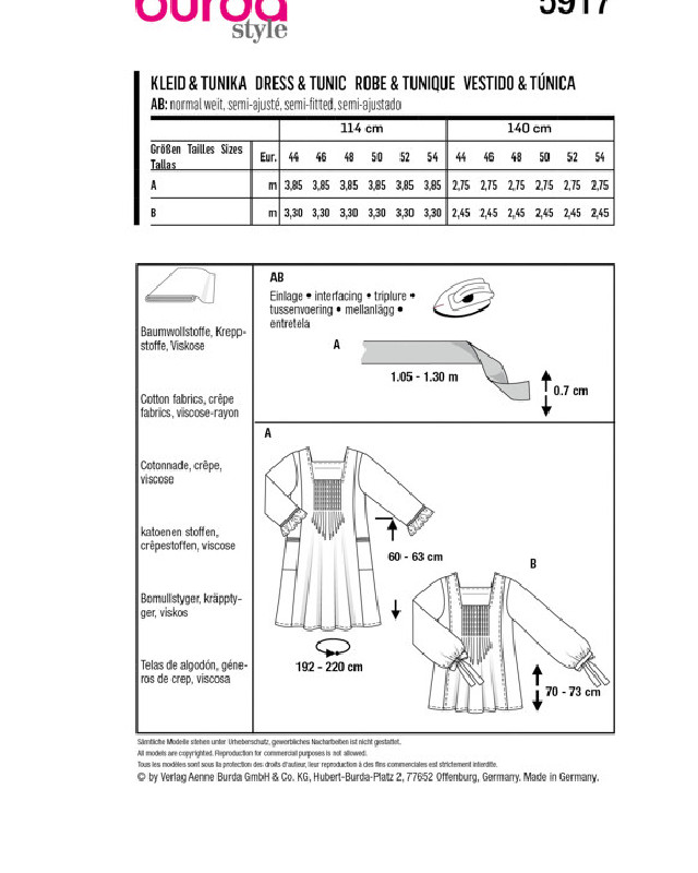 Patron Burda - Patron Robe & tunique Burda 5917 - Mercerine