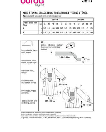 Patron Burda - Patron Robe & tunique Burda 5917 - Mercerine