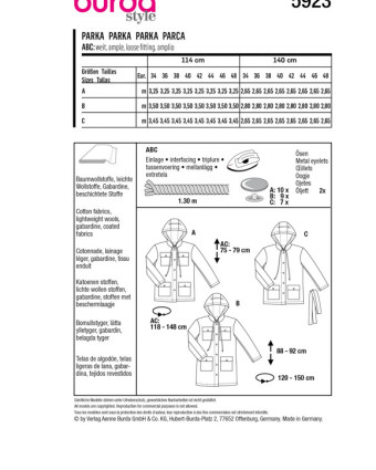 Patron de couture 2023 - Patron Parka Burda 5923 - Mercerine