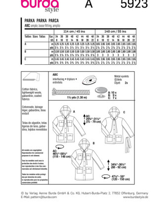 Patron de couture 2023 - Patron Parka Burda 5923 - Mercerine