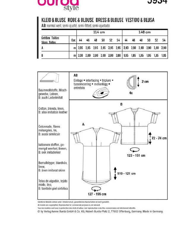 Patron de couture Burda Robe & blouse Burda 5934 - Mercerine