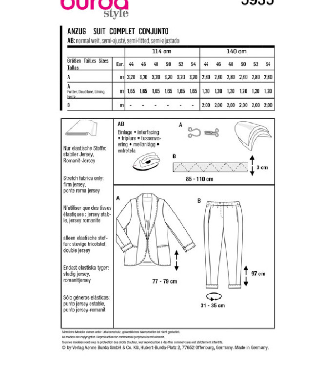 Patron de couture 2023 - Patron Costume Burda 5935 - Mercerine