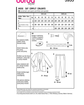 Patron de couture 2023 - Patron Costume Burda 5935 - Mercerine