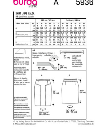 Patron de couture - Patron Jupe Burda 5936 - Mercerine