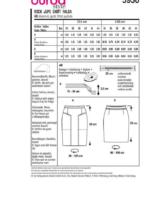 Patron de couture - Patron Jupe Burda 5936 - Mercerine