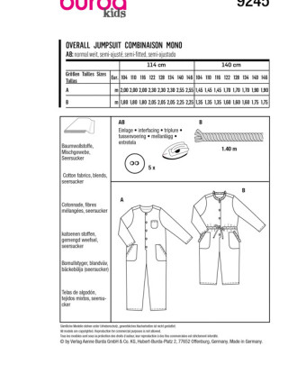 Patron de couture 2023 - Patron Combinaison Burda 9245 - Mercerine