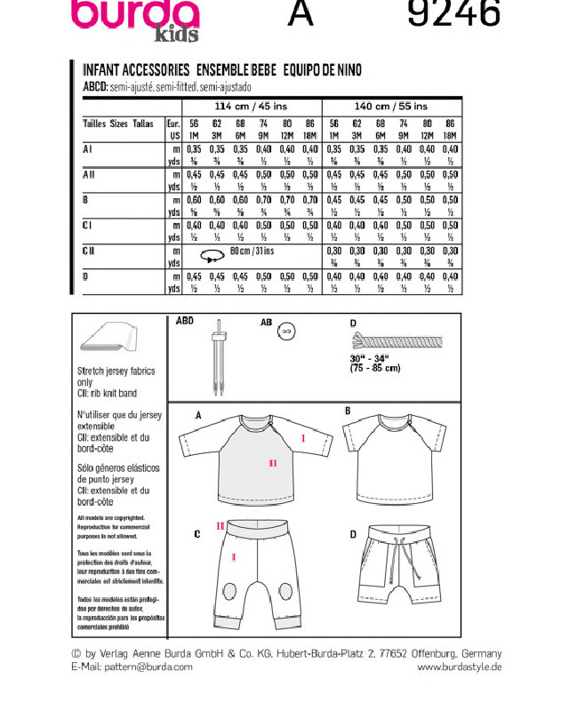 Patron de couture - Patron Layette bébé Burda 9246 - Mercerine