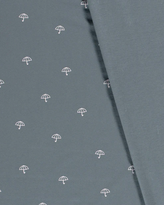 Jersey coton Parapluie Bleu Gris Oeko-tex - Mercerine