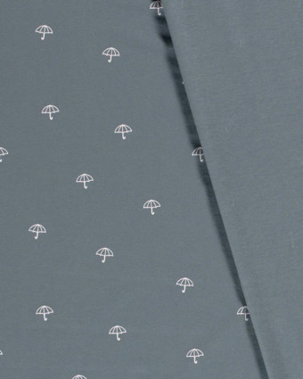 Jersey coton Parapluie Bleu Gris Oeko-tex - Mercerine