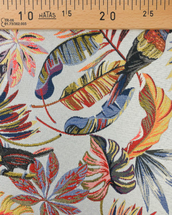 Tissu Jacquard Oiseaux tropicaux : disponible blanc ou bleu - Mercerine