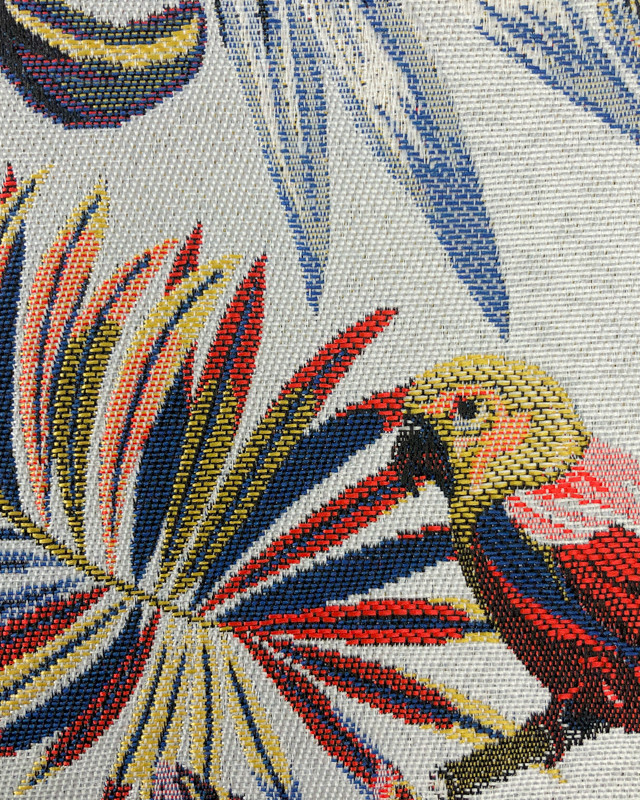 Tissu Jacquard Oiseaux tropicaux : disponible blanc ou bleu - Mercerine