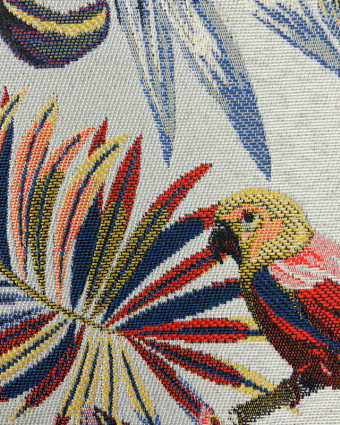 Tissu Jacquard Oiseaux tropicaux : disponible blanc ou bleu - Mercerine