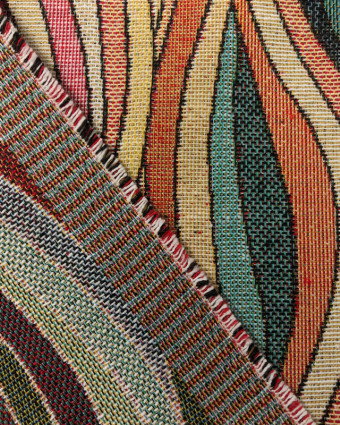 Tissu Jacquard Ameublement Vagues Rayures Multicolores - Mercerine