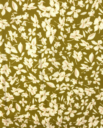 Tissu Sergé De Viscose Fleuri Fond Vert Olive - Mercerine