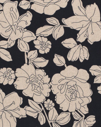 Lin Viscose Fleurs Larges Oeko-Tex Fond Noir/ Marine Foncé - Mercerine